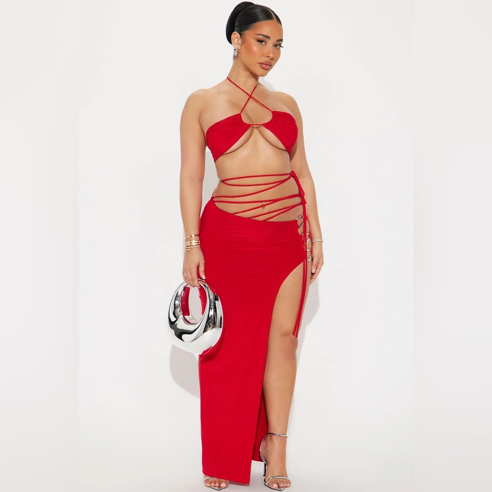 NWT Fashion Nova Say Less Maxi Skirt Set Red, Valentines Day Outfit, Red Outfit